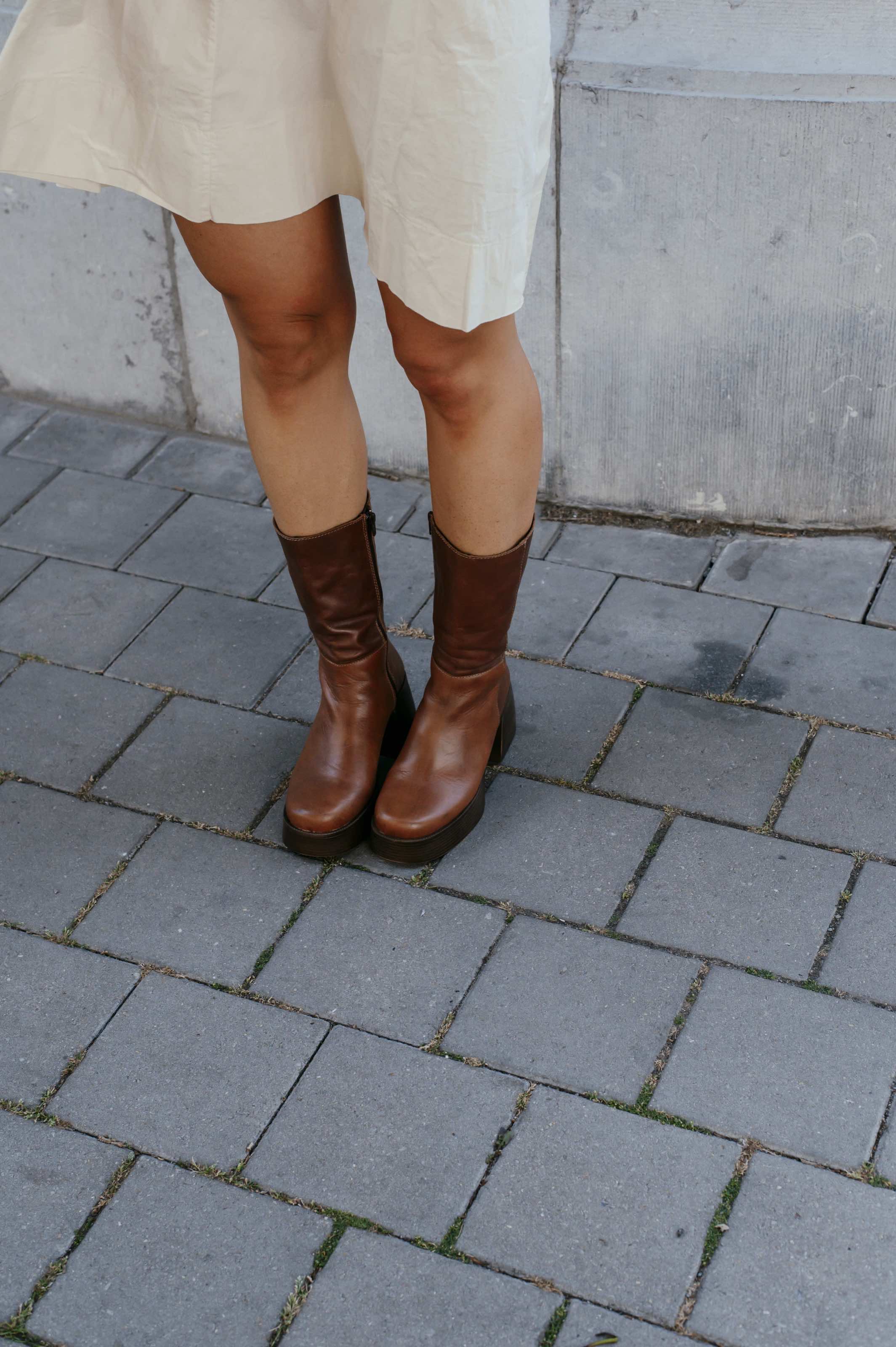 Bottines Cuissardes en Cuir Cognac